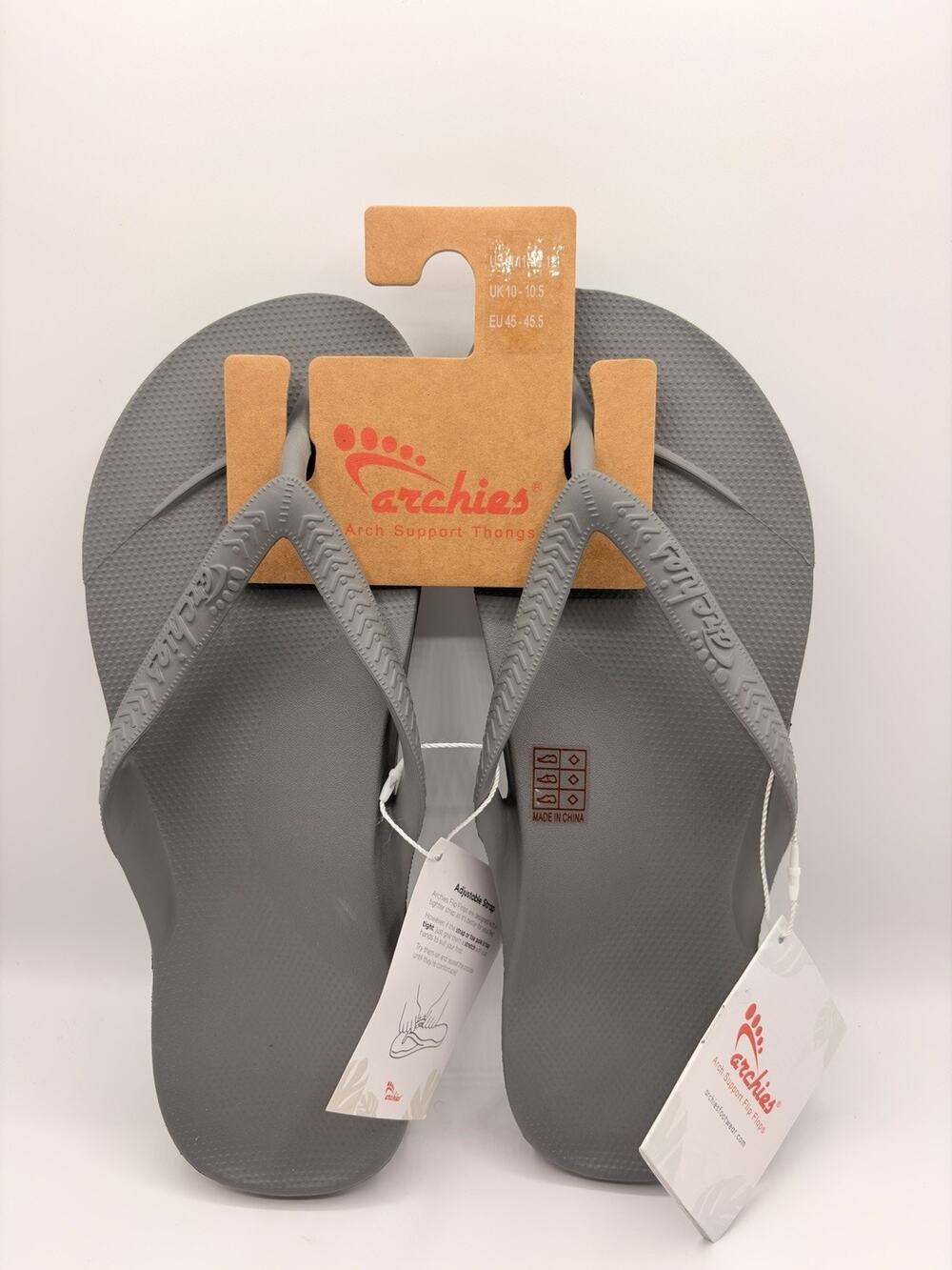 Archies Flip Flops Sandals Unisex Sz US M 11 W 12 Charcoal Gray Arch Support NWT